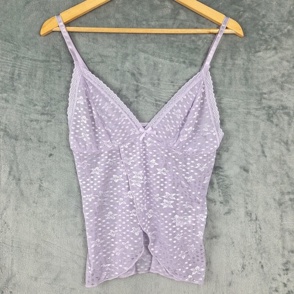 Tops - Womens Top Large Purple Fairy Babydoll Y2K Cami Coquette Floral Feminine Sheer